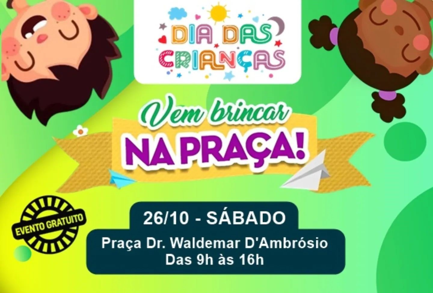 Para as famílias: Evento dedicado às Crianças promete diversão gratuita na Praça Dr. Waldemar D’Ambrósio