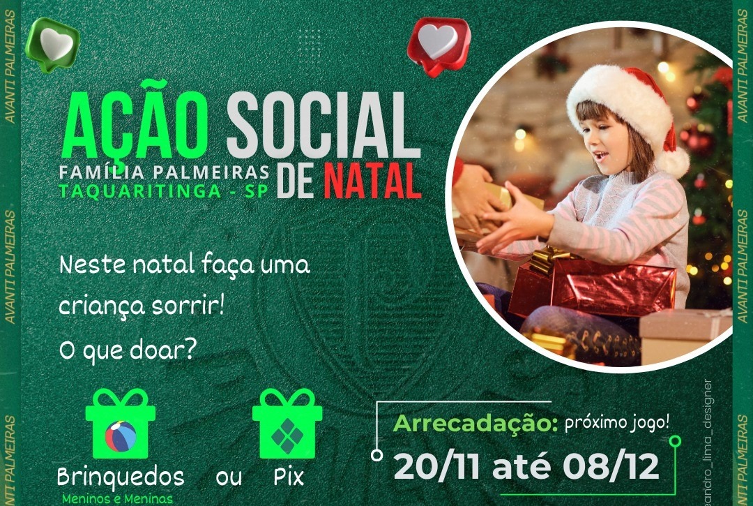 Em Taquaritinga: Família Palmeiras promove ação solidária de Natal