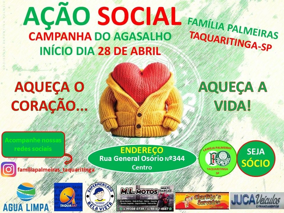 Aqueça com Solidariedade: Família Palmeiras de Taquaritinga lança Campanha do Agasalho 2025