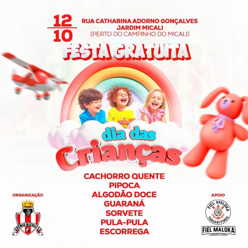 Em Taquaritinga: Festa gratuita do Dia das Crianças será realizada no Jardim Micali