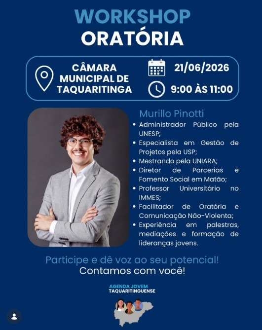 Capacitação: Agenda Jovem Taquaritinguense promove workshop de oratória na Câmara Municipal