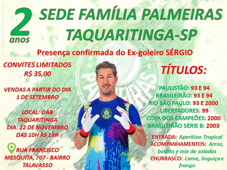 Será sucesso: Família Palmeiras comemora dois anos com evento especial em Taquaritinga