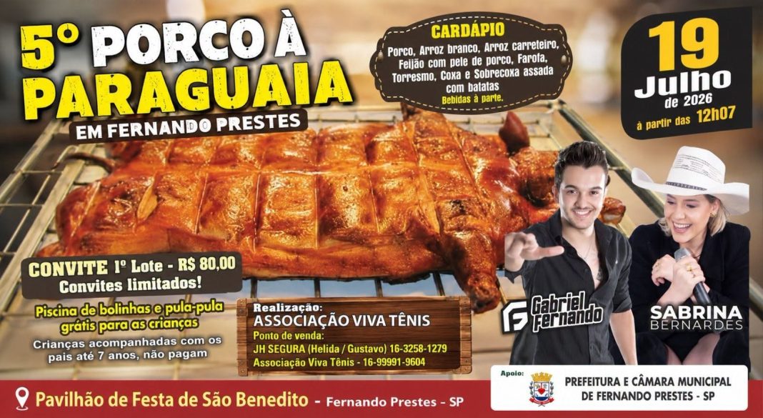 Na região: Fernando Prestes recebe 5ª edição do Porco à Paraguaia com gastronomia, música e atrações para o público