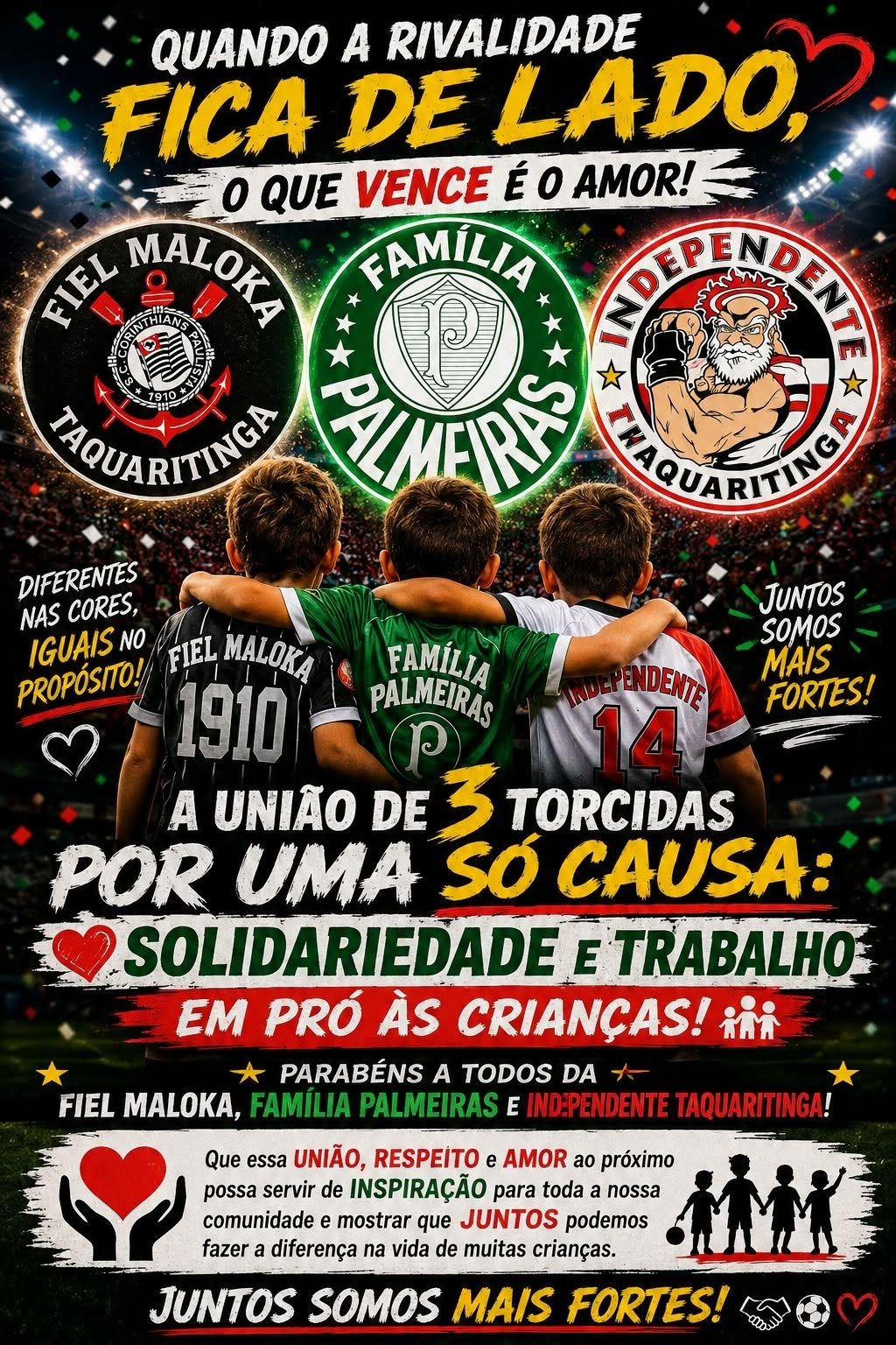 Em Taquaritinga: Torcedores deixam rivalidade de lado e unem forças em ação solidária voltada às crianças