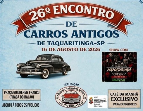 Paixão: 26º Encontro de Carros Antigos de Taquaritinga já tem data marcada e promete reunir apaixonados pelo antigomobilismo