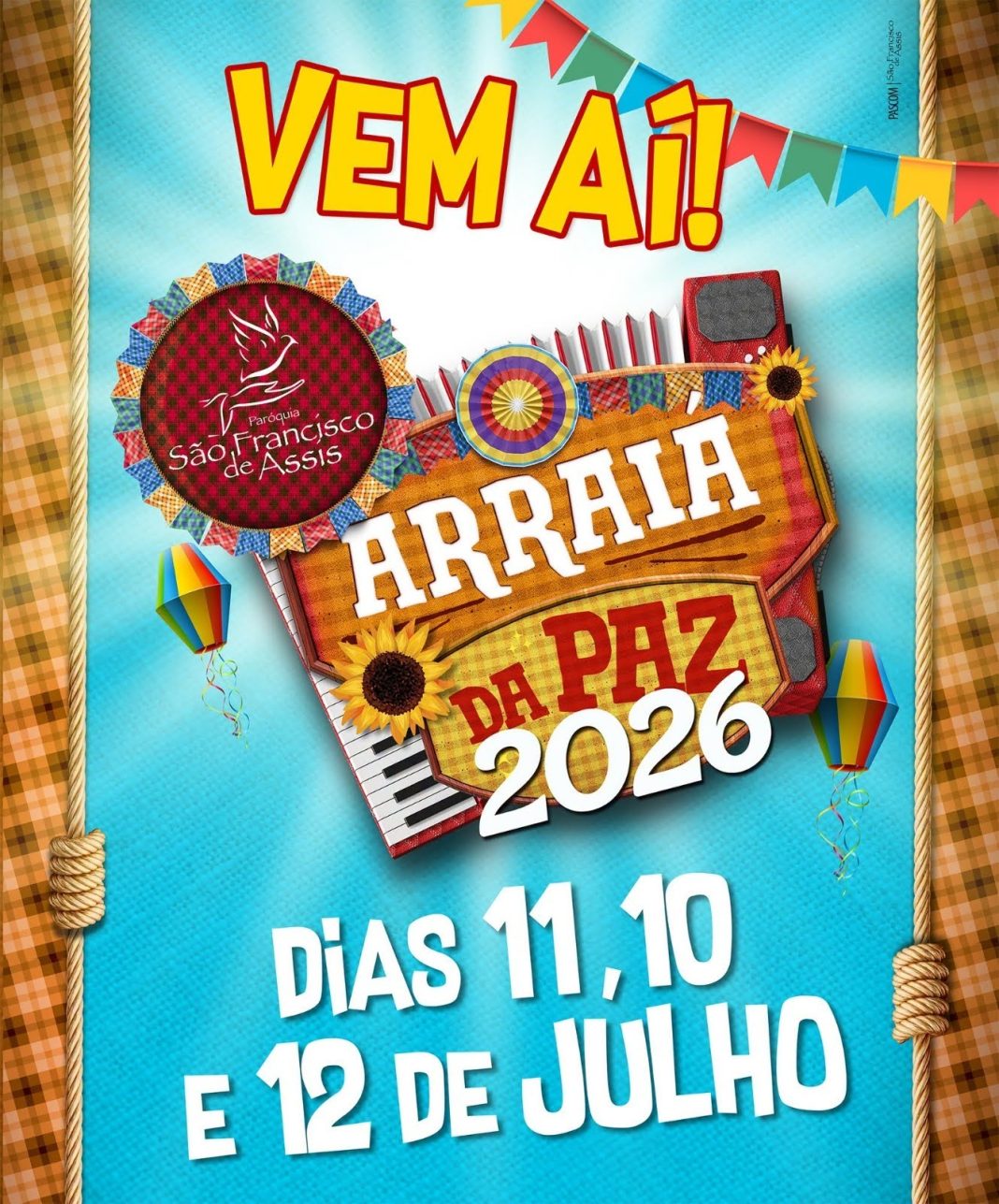 Festividades julinas: Paróquia São Francisco de Assis promove Arraiá da Paz 2026 em Taquaritinga