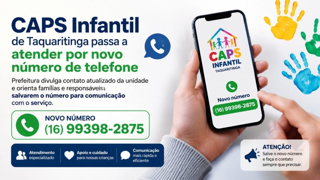 Alteração: CAPS Infantil de Taquaritinga passa a atender por novo número de telefone