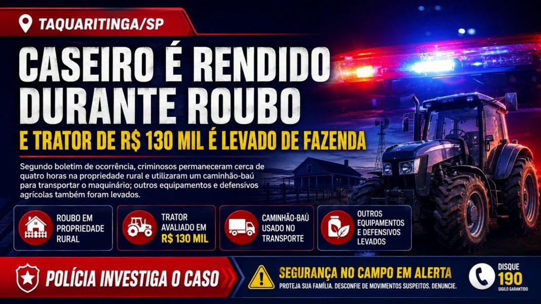 Em Taquaritinga: Caseiro é rendido durante roubo e trator de R$ 130 mil é levado de fazenda