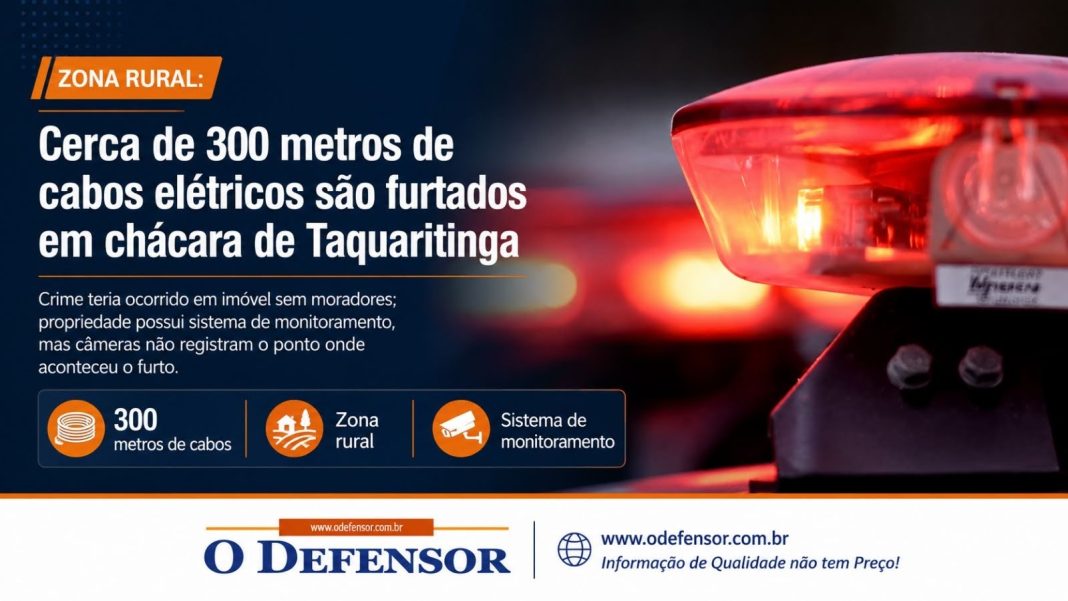 Zona rural: Cerca de 300 metros de cabos elétricos são furtados em chácara de Taquaritinga