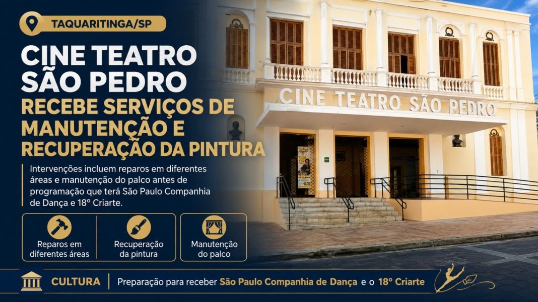 Cultura: Cine Teatro São Pedro recebe serviços de manutenção e recuperação da pintura em Taquaritinga