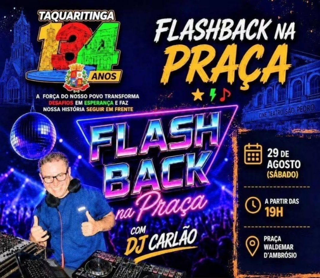 Neste sábado: Flashback na Praça leva música e nostalgia ao centro de Taquaritinga