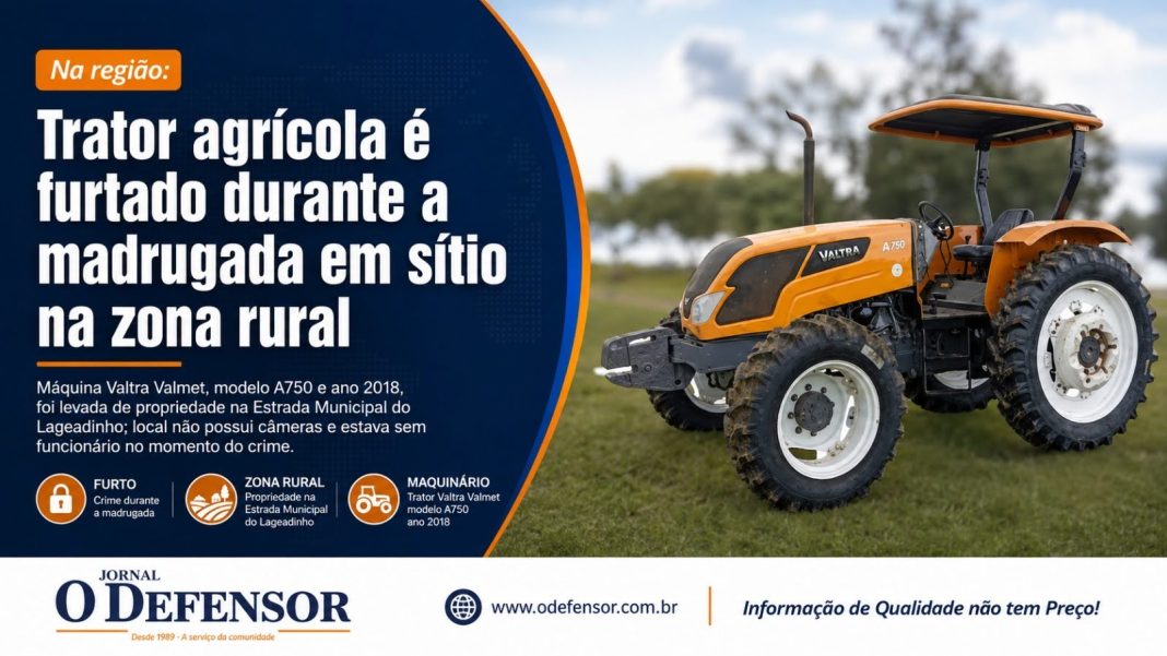 Na região: Trator agrícola é furtado durante a madrugada em sítio na zona rural