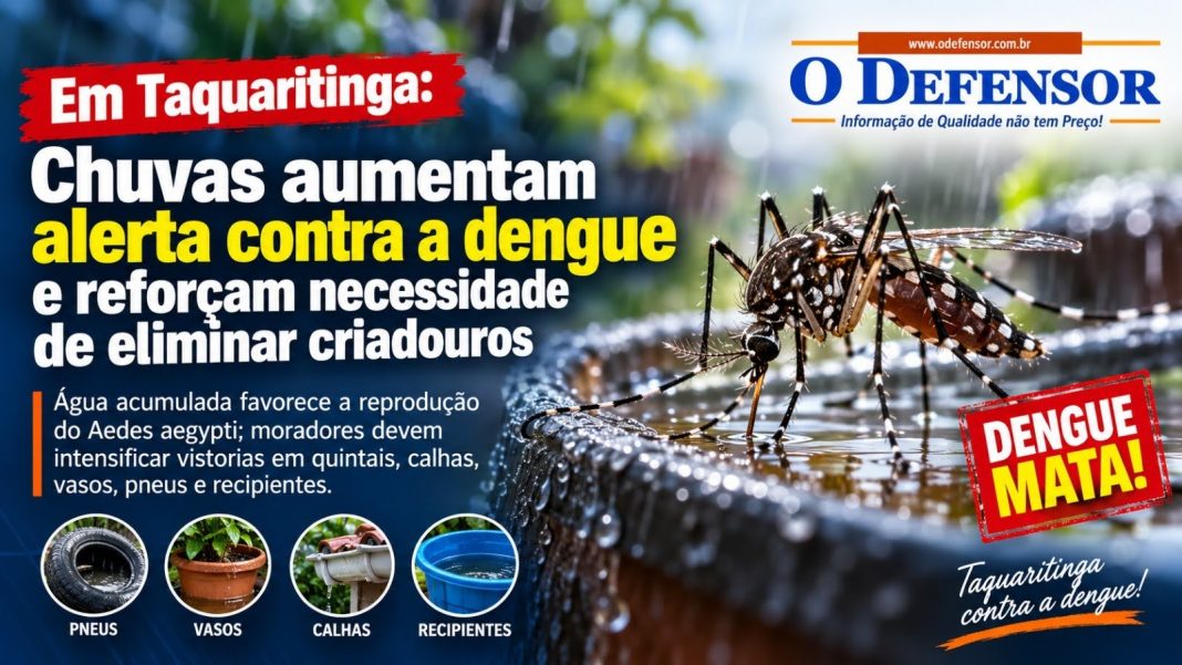 Em Taquaritinga: Chuvas aumentam alerta contra a dengue e reforçam necessidade de eliminar criadouros