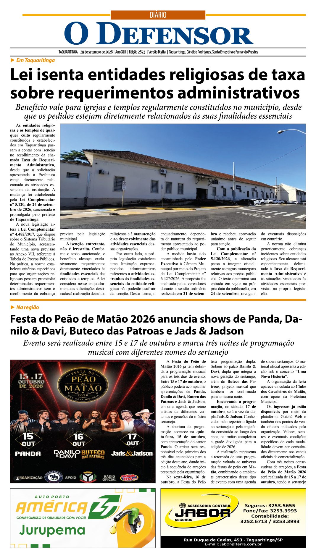 Jornal O Defensor – 29 de setembro de 2026 – Versão Digital