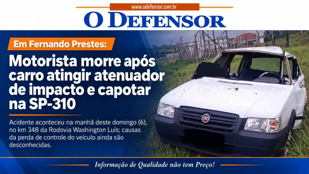 Em Fernando Prestes: Motorista morre após carro atingir atenuador de impacto e capotar na SP-310