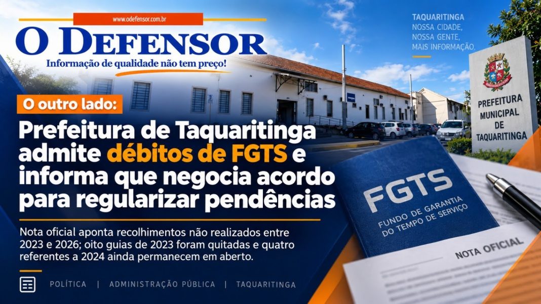 O outro lado: Prefeitura de Taquaritinga admite débitos de FGTS e informa que negocia acordo para regularizar pendências
