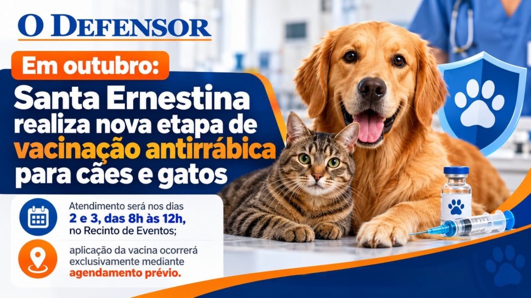 Em outubro: Santa Ernestina realiza nova etapa de vacinação antirrábica para cães e gatos