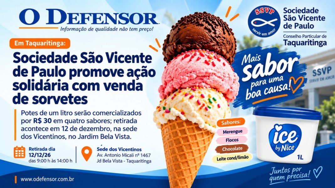 Em Taquaritinga: Sociedade São Vicente de Paulo promove ação solidária com venda de sorvetes