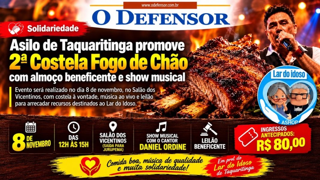 Solidariedade: Asilo de Taquaritinga promove 2ª Costela Fogo de Chão com almoço beneficente e show musical
