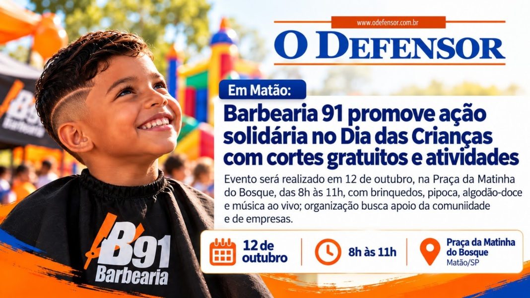 Em Matão: Barbearia 91 promove ação solidária no Dia das Crianças com cortes gratuitos e atividades