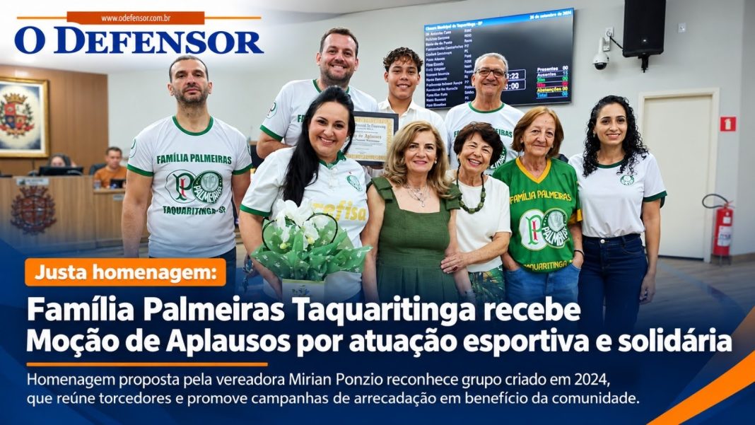Justa homenagem: Família Palmeiras Taquaritinga recebe Moção de Aplausos por atuação esportiva e solidária