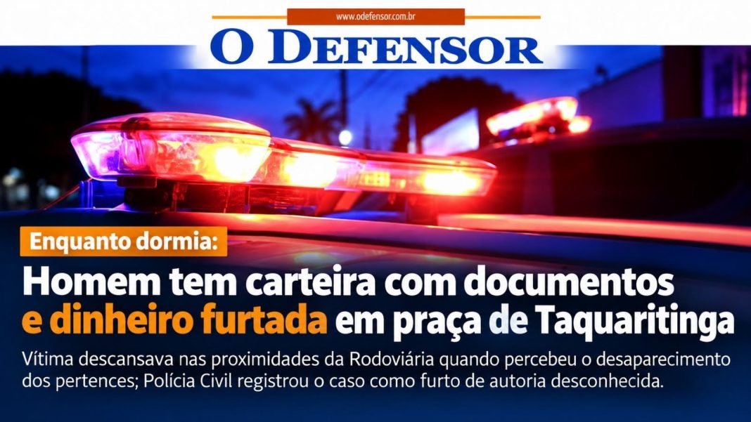 Enquanto dormia: Homem tem carteira com documentos e dinheiro furtada em praça de Taquaritinga
