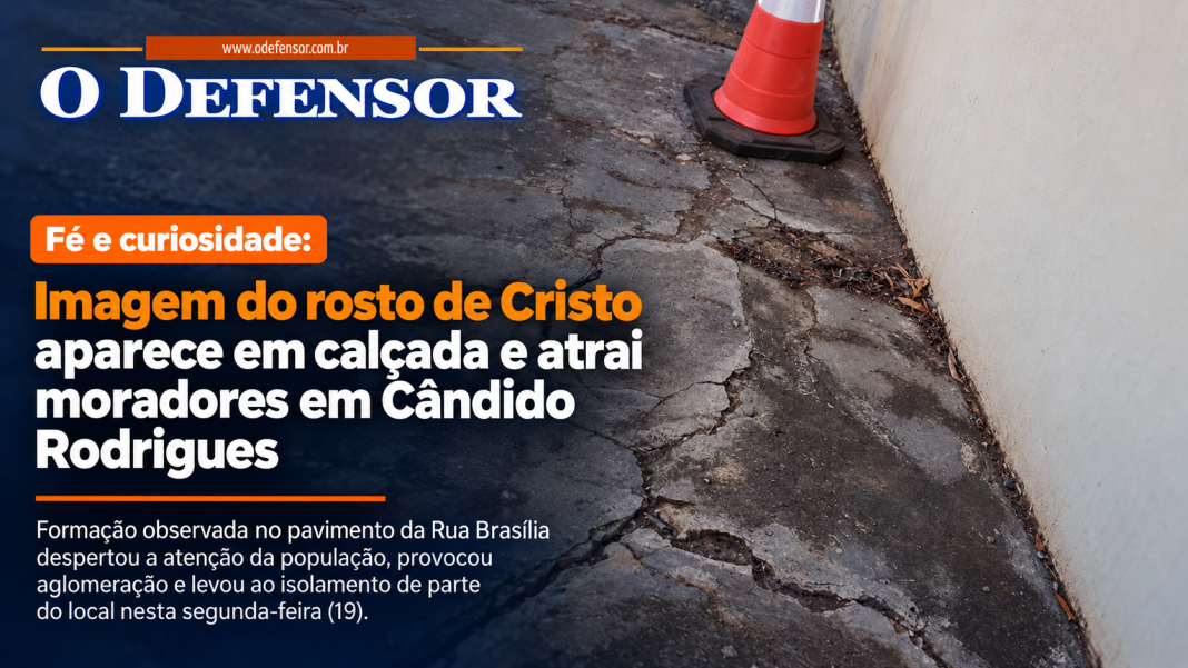 Fé e curiosidade: Imagem do rosto de Cristo aparece em calçada e atrai moradores em Cândido Rodrigues