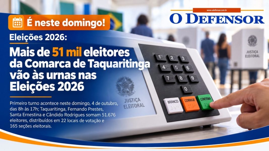 É neste domingo! Mais de 51 mil eleitores da Comarca de Taquaritinga vão às urnas nas Eleições 2026