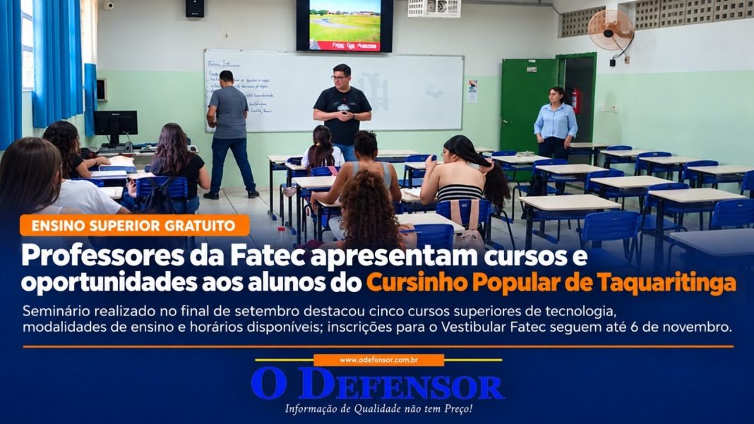Ensino superior gratuito: Professores da Fatec apresentam cursos e oportunidades aos alunos do Cursinho Popular de Taquaritinga