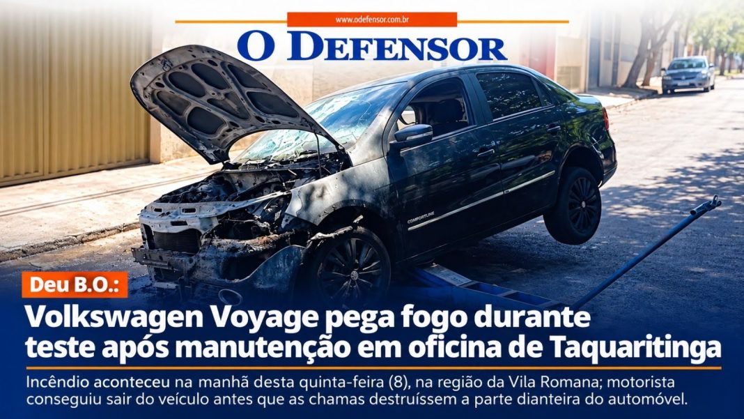 Deu B.O.: Volkswagen Voyage pega fogo durante teste após manutenção em oficina de Taquaritinga